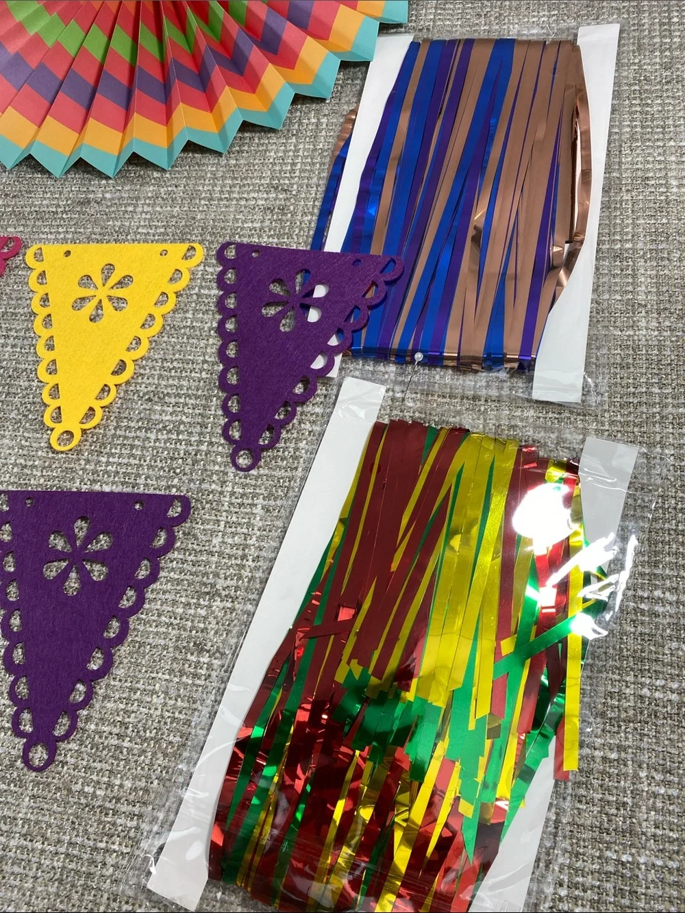 Colorful Fiesta Paper Rosette Fans & Cutout Triangle Bunting - Multicolor